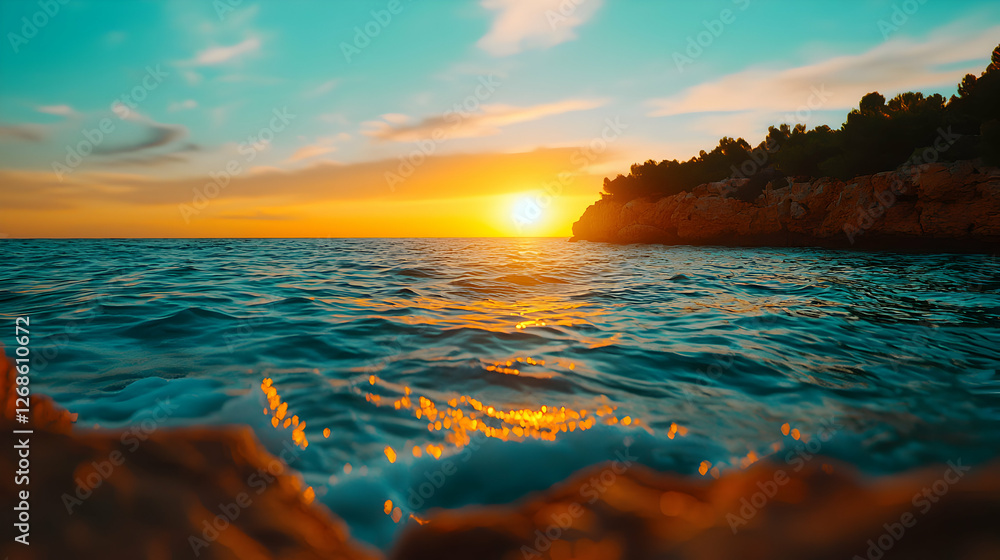 Fototapeta premium Vibrant Ocean Sunset with Teal Waves