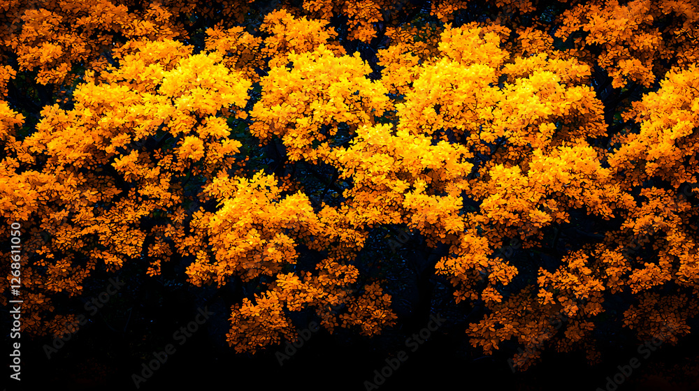 Vibrant Orange And Yellow Autumn Leaves Against Dark Background Vibrant Orange And Yellow Autumn Leaves Against Dark Background