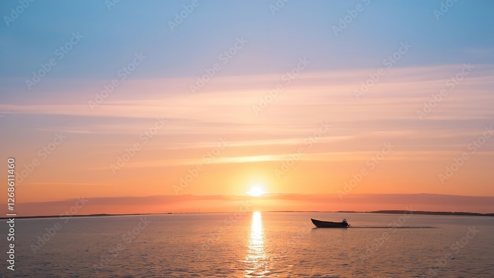 the sun sets over a body of water on a clear day and boats floating in the water the sun sets over a body of water on a clear day and boats floating in the water