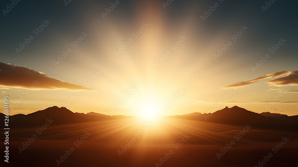 Fototapeta premium Vibrant Orange Sunset Over Desert Landscape