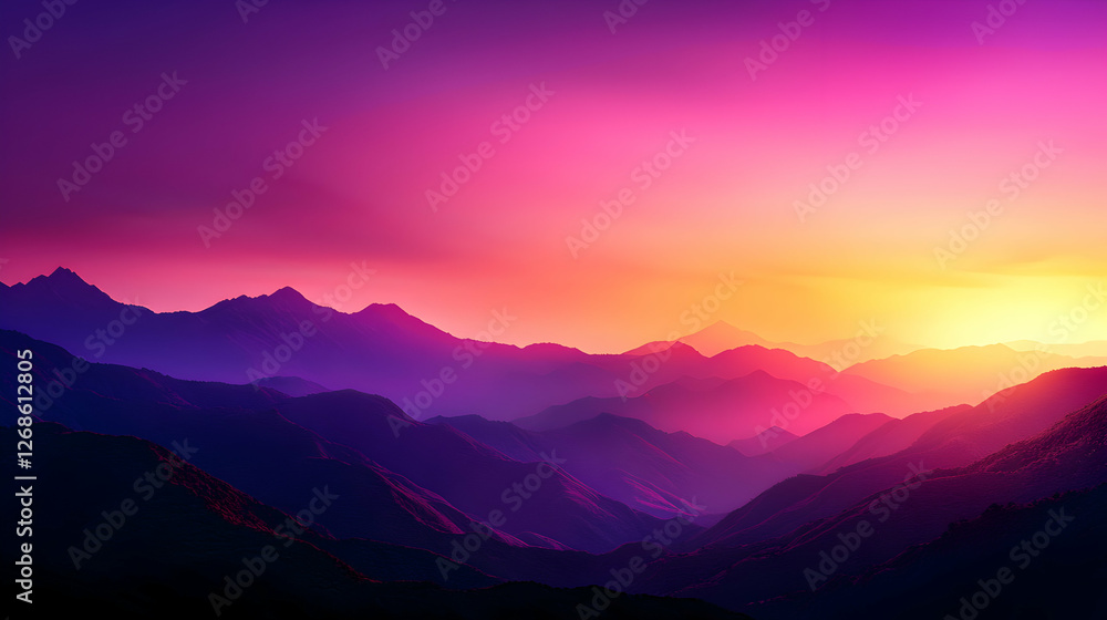Vibrant Pink And Purple Sunset Over Silhouetted Mountains Vibrant Pink And Purple Sunset Over Silhouetted Mountains