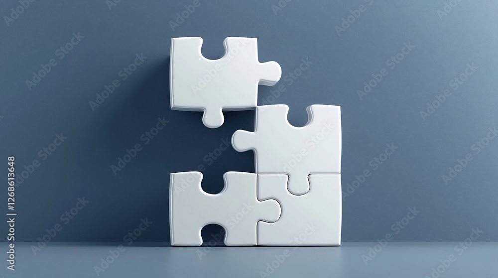 Three white puzzle pieces fitting together against a grey background. Three white puzzle pieces fitting together against a grey background.