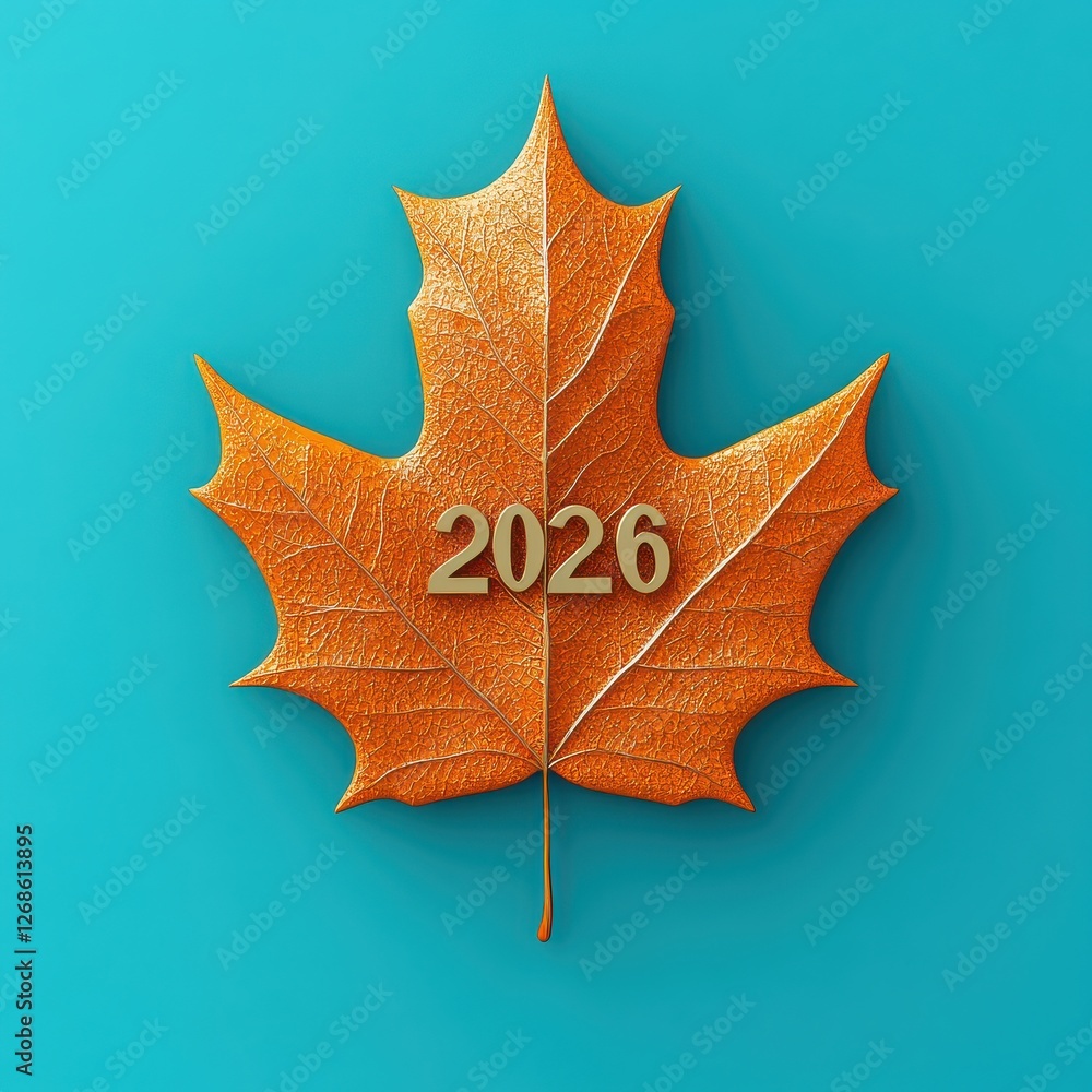 An artistic orange leaf with the year 2026 displayed on a vibrant teal background. An artistic orange leaf with the year 2026 displayed on a vibrant teal background.