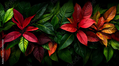 Wallpaper Mural Vibrant Red and Green Tropical Leaves Background Torontodigital.ca