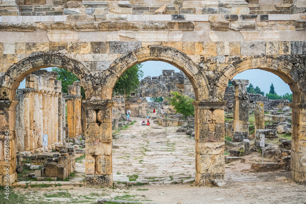 Stone gate in Hierapolis in Pamukkale, Denizli, Turkey