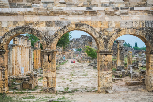 Stone gate in Hierapolis in Pamukkale, Denizli, Turkey