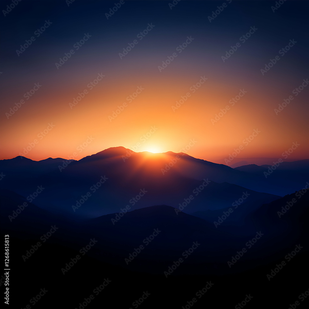 Obraz premium Vibrant Sunrise Over Silhouetted Mountain Range
