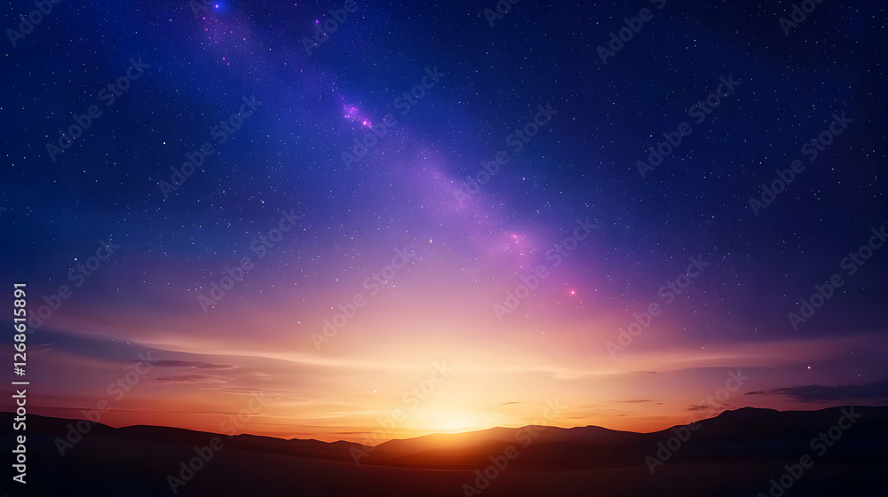 Fototapeta premium Vibrant Sunset and Starry Night Sky