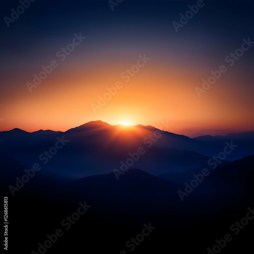 Vibrant Sunrise Over Silhouetted Mountain Range