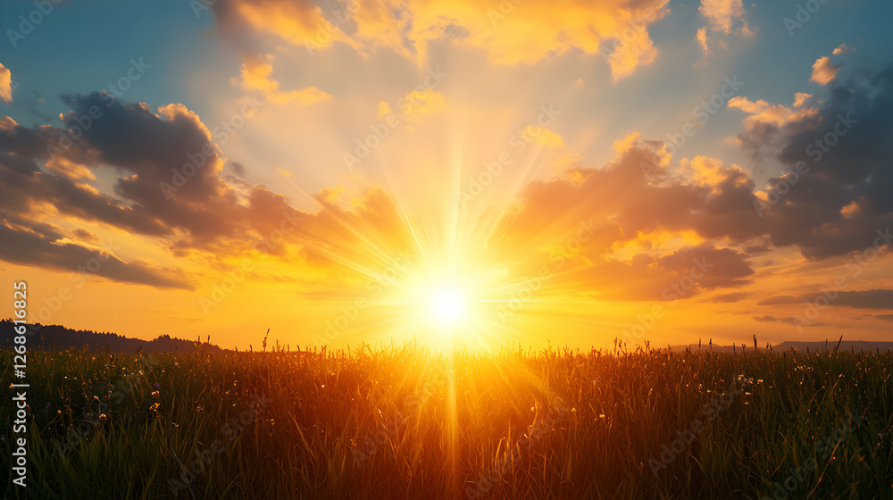 Fototapeta premium Vibrant Sunset over a Golden Field