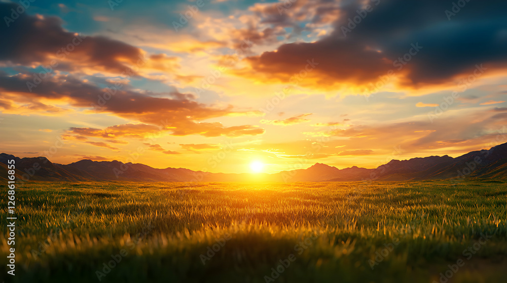 Vibrant Sunset Over a Golden Field Vibrant Sunset Over a Golden Field