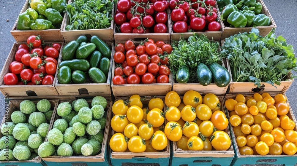Vibrant Display of Fresh Vegetables at an Upscale Market with Colorful Produce and Artful Arrangement Vibrant Display of Fresh Vegetables at an Upscale Market with Colorful Produce and Artful Arrangement