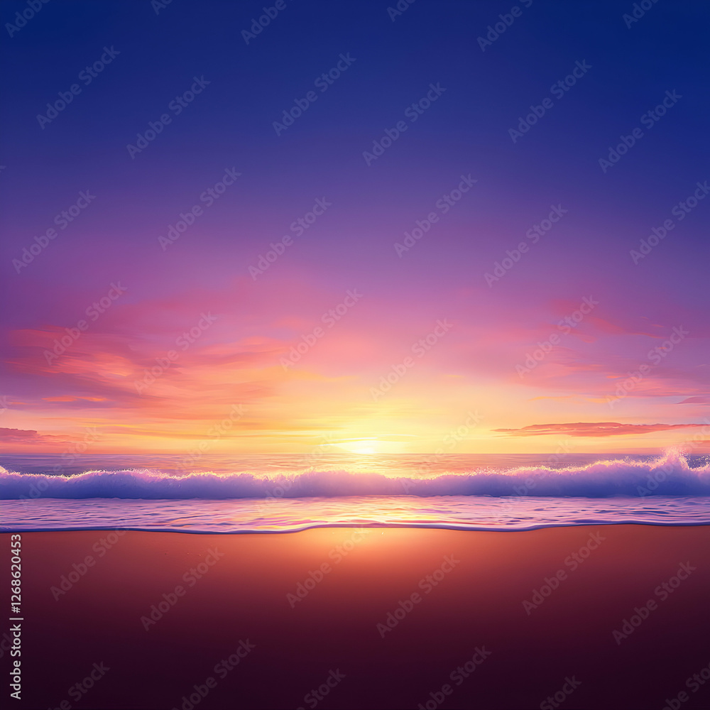 Fototapeta premium Vibrant Sunset Over Ocean Beach