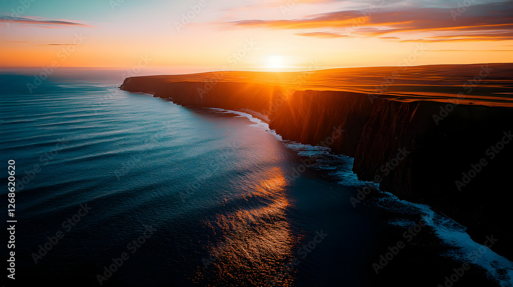Fototapeta premium Vibrant Sunset Over Ocean Cliffs