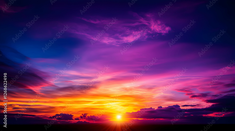 Fototapeta premium Vibrant Sunset Sky with Purple and Orange Clouds