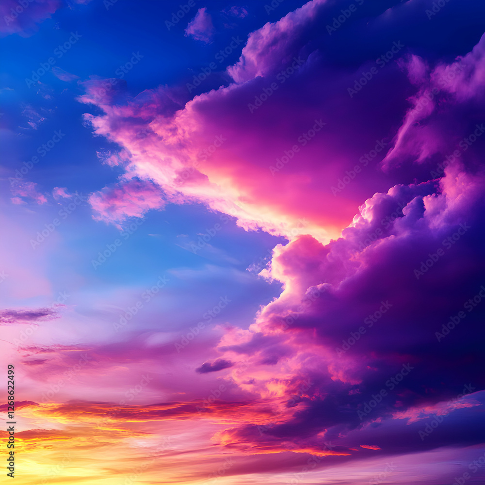 Fototapeta premium Vibrant Sunset Sky with Purple and Pink Clouds