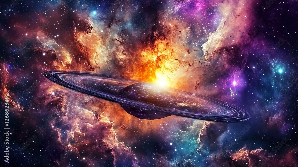 Cosmic radio jet erupts from a luminous source, traversing the vast expanse of deep space. Cosmic radio jet erupts from a luminous source, traversing the vast expanse of deep space.