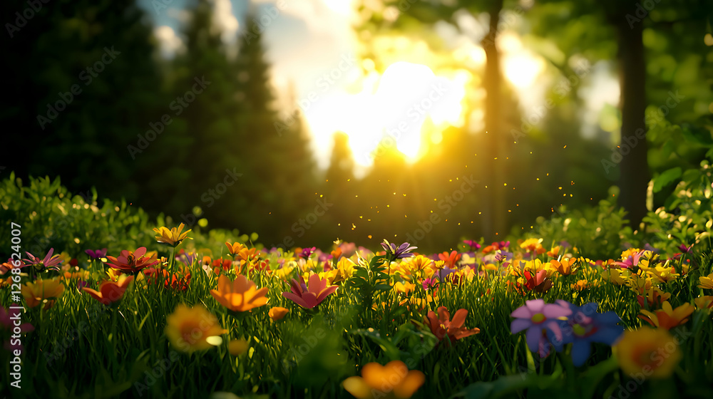 Fototapeta premium Vibrant Wildflower Meadow at Sunset