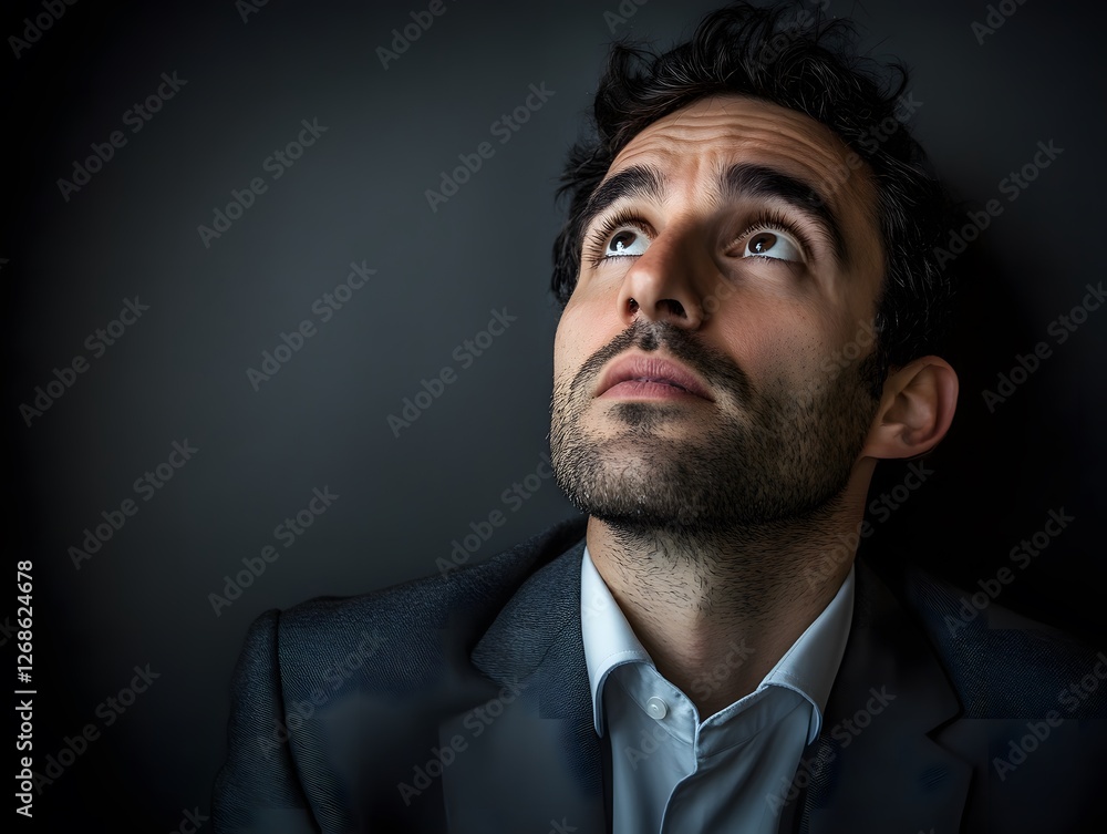 Obraz premium Man in Suit Looking Up with Thoughtful Expression