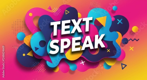 Vibrant Text Speak Typography with Abstract Shapes and Bold Colors photo