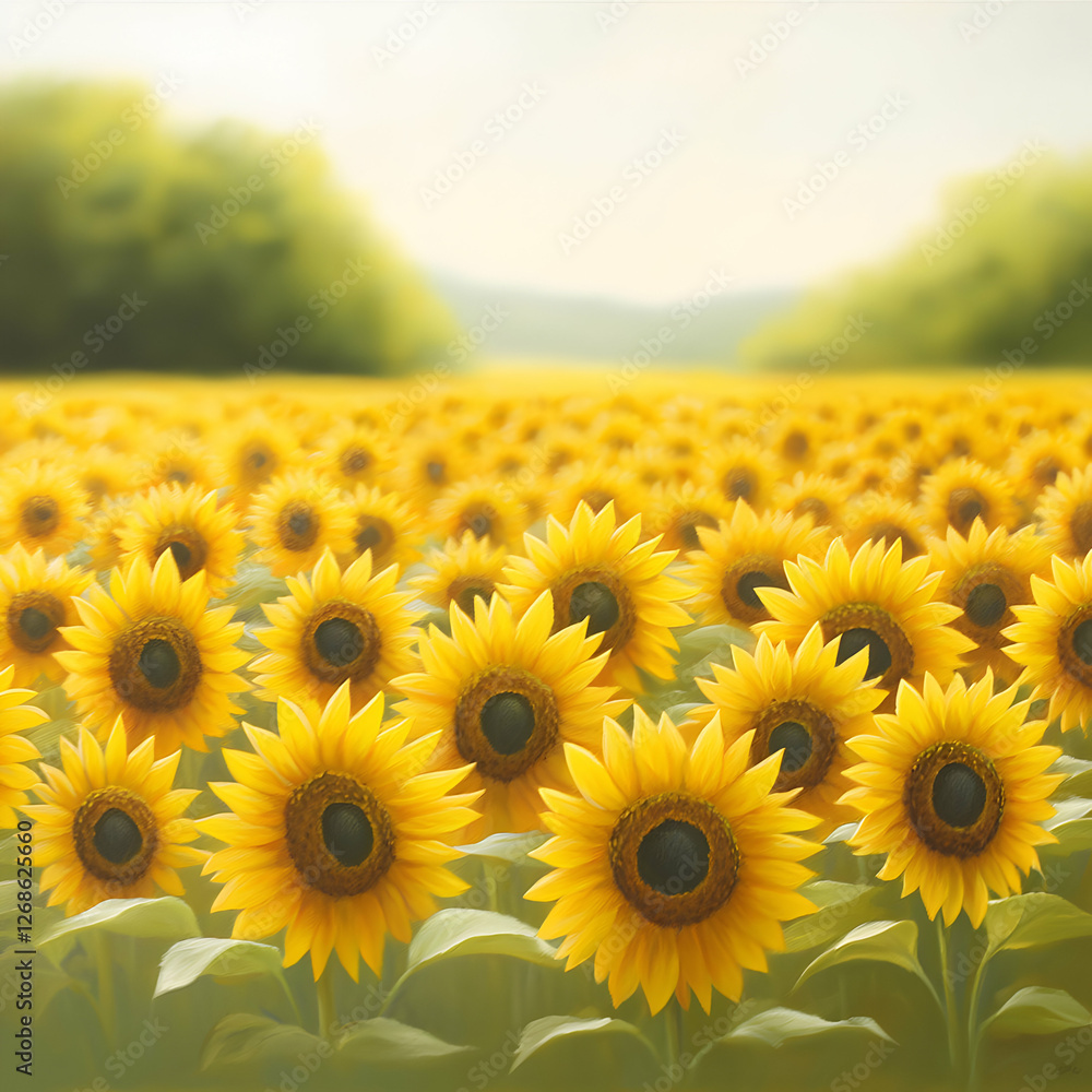 Obraz premium Vibrant Yellow Sunflower Field in Summer Sunlight