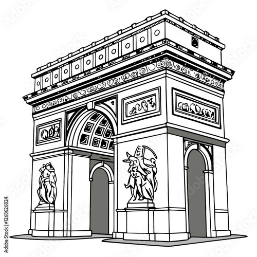 Detailed Vector Illustration of Arc de Triomphe in Paris, Isolated. Perfect for: Bastille Day, French National Day, Paris tourism