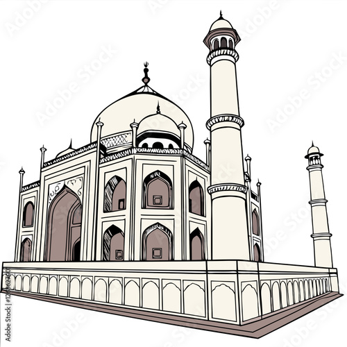 Elegant Vector Illustration of the Taj Mahal in India, Isolated. Perfect for: Valentine’s Day, Diwali, India tourism