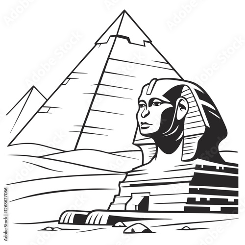 Minimalist Vector Illustration of the Egyptian Pyramids and Sphinx, Isolated. Perfect for: World Heritage Day, Egypt tourism