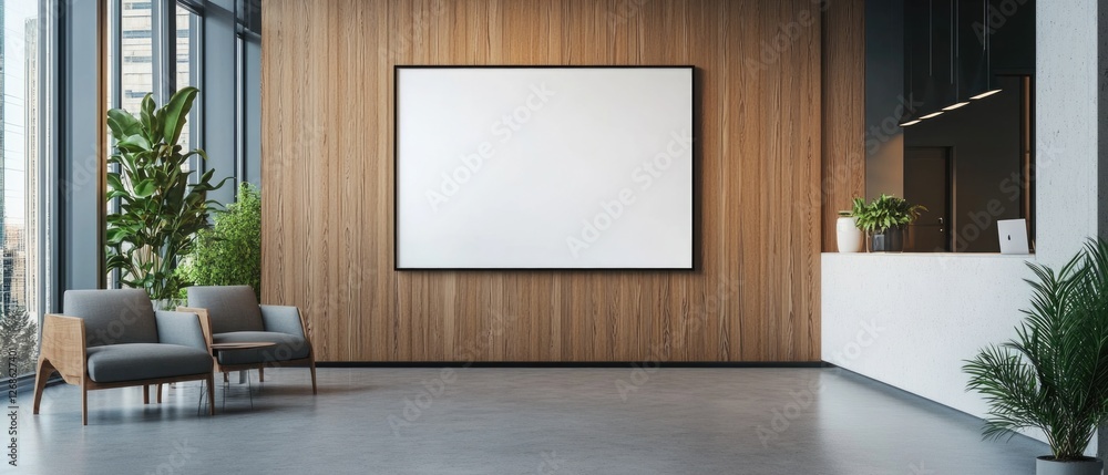 custom made wallpaper toronto digitalcorporate branding identity logo display white blank frame mockup with modern business offices reception background as banner with copy space area mock up