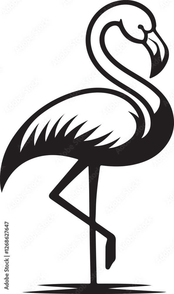 Obraz premium Silhouette vector of a flamingo standing gracefully on one leg. Perfect for nature designs, wildlife logos, tropical themes, beach projects, and bird-themed designs.