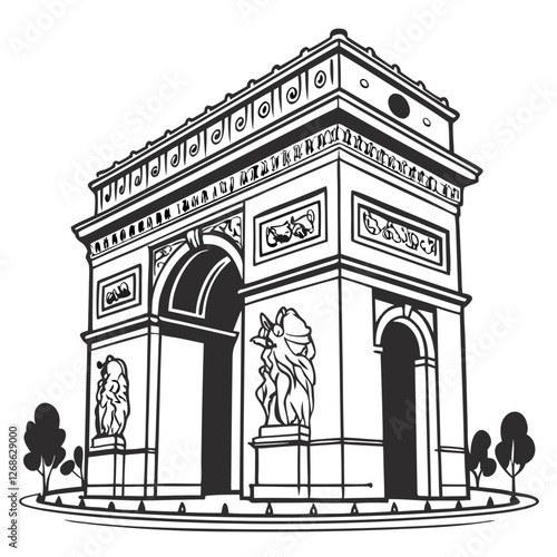 Vector Illustration of the Arc de Triomphe in France, Isolated. Perfect for: France, Historic Landmarks, Paris