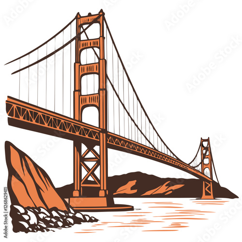 Golden Gate Bridge Vector Illustration - San Francisco Landmark. Perfect for: USA, Landmarks, Architecture