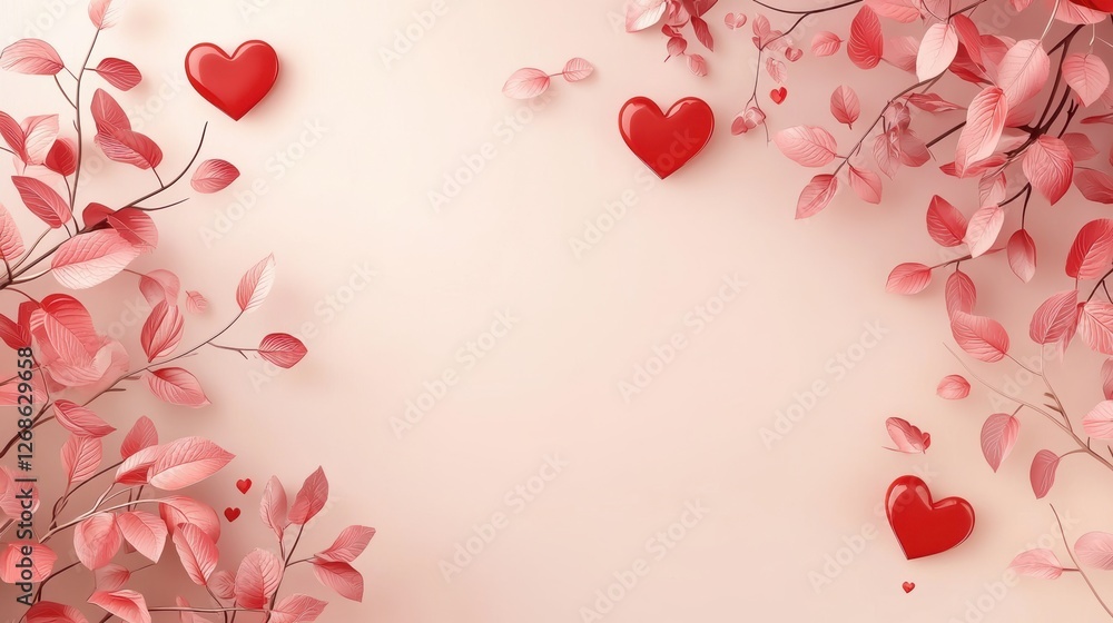 Pastel valentines day background with hearts and branches Pastel valentines day background with hearts and branches
