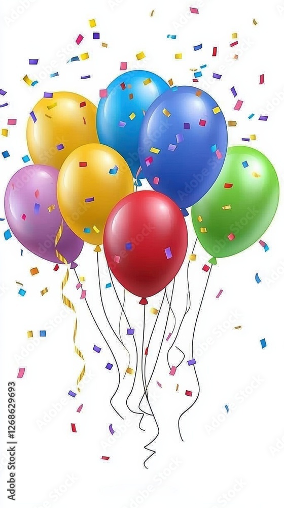 Colorful balloon collection with ribbons and confetti illustration Colorful balloon collection with ribbons and confetti illustration