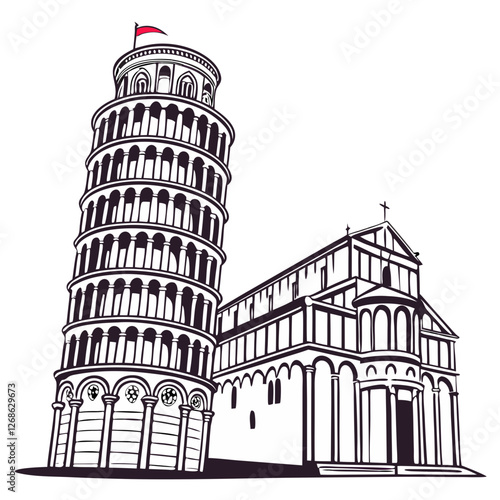 Leaning Tower of Pisa Vector Illustration - Iconic Tilted Landmark. Perfect for: Italy, World Wonders, Landmarks