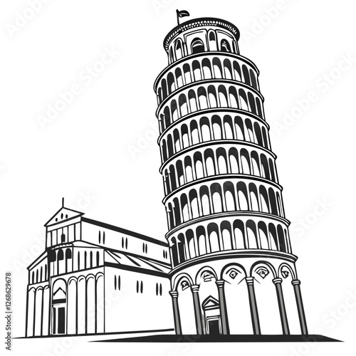 Leaning Tower of Pisa Vector Illustration - Iconic Tilted Landmark. Perfect for: Italy, World Wonders, Landmarks