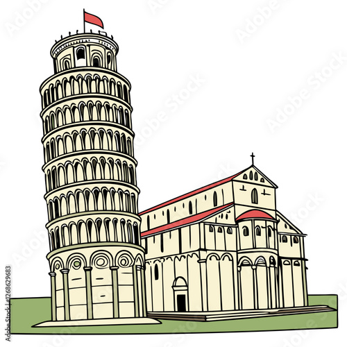 Leaning Tower of Pisa Vector – Iconic Tilted Landmark of Italy. Perfect for: Italy, Travel, Education, Landmarks