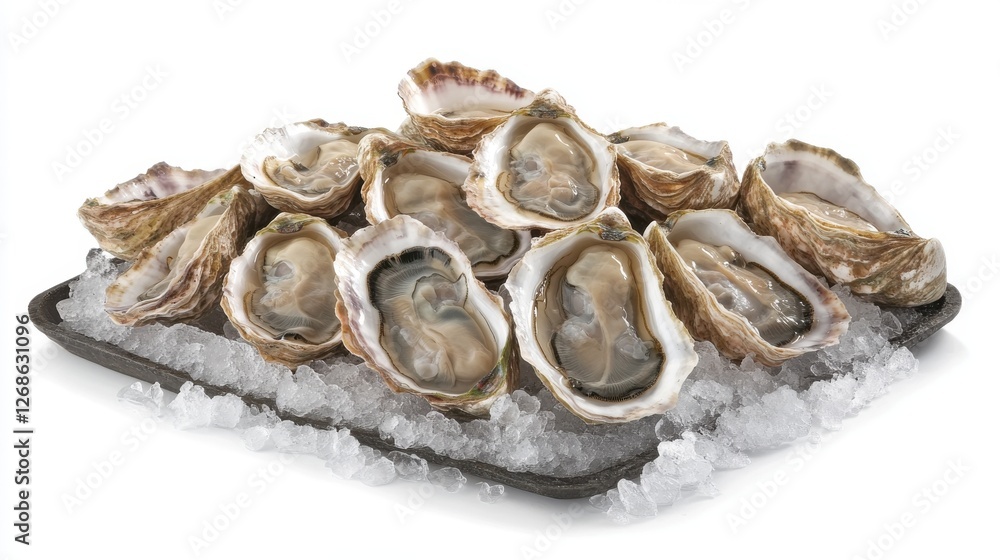 Exquisite Fresh Oysters on Ice in an Elegant Presentation for Upscale Dining Experience Exquisite Fresh Oysters on Ice in an Elegant Presentation for Upscale Dining Experience