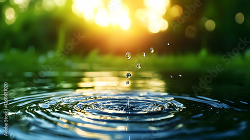 Wallpaper Mural Water Drops and Ripples in a Sunny Green Landscape Torontodigital.ca