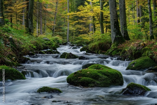 River in the forest flowing rock and stone purity clean water stream