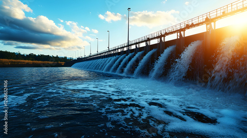 Wallpaper Mural Water Flowing Over Dam at Sunset Torontodigital.ca