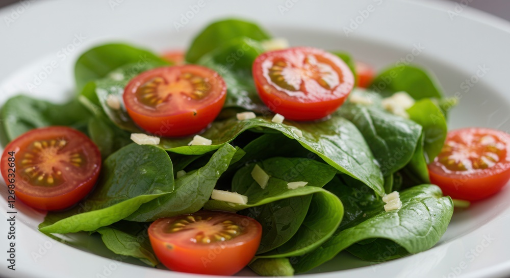 Fresh Spinach Salad with Cherry Tomatoes and Parmesan Cheese Ready to Eat Fresh Spinach Salad with Cherry Tomatoes and Parmesan Cheese Ready to Eat