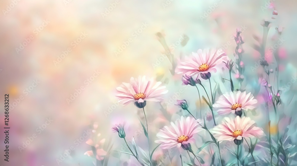 Soft watercolor flowers in pastel hues, evoking gentle beauty and serenity. Soft watercolor flowers in pastel hues, evoking gentle beauty and serenity.