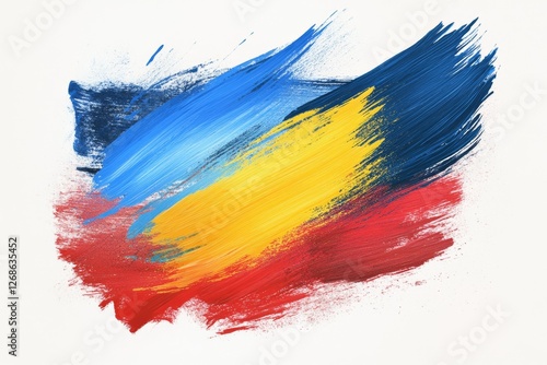Abstract paint strokes, blue, yellow, red, white background, design element