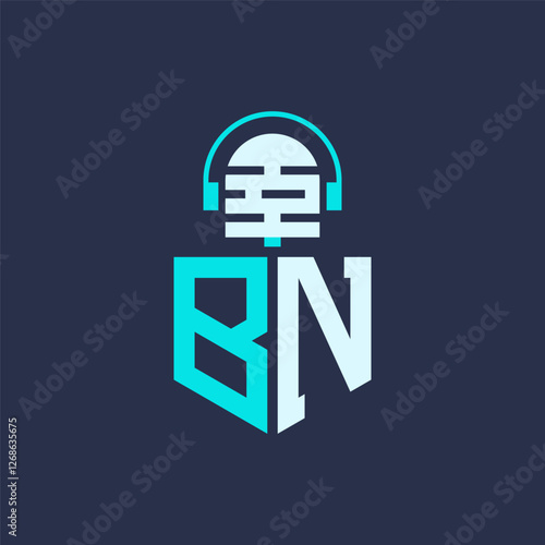 BN Microphone Logo Design for Audio, Music, and Podcast Branding - Letter BN Logo Professional Vector Illustration for Creative Industries