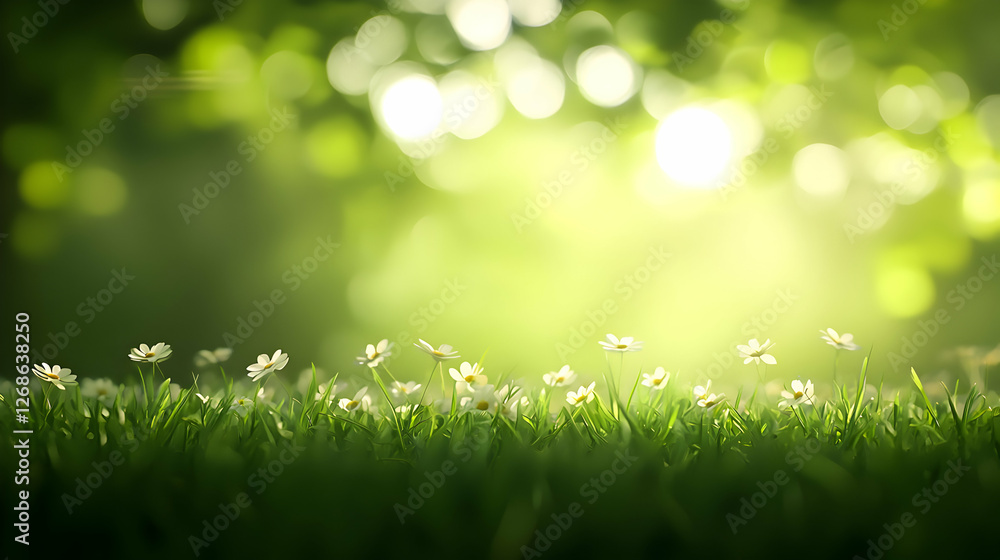 Fototapeta premium White Daisies in a Sunlit Green Field