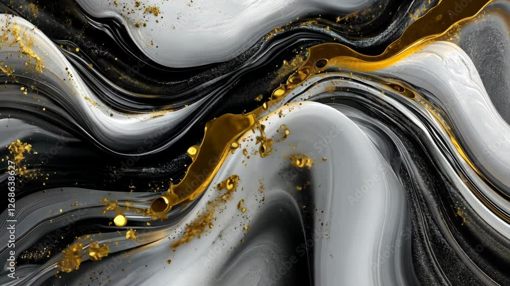 Abstract art featuring swirling black and white patterns with gold accents and textures creating a striking visual contrast Abstract art featuring swirling black and white patterns with gold accents and textures creating a striking visual contrast