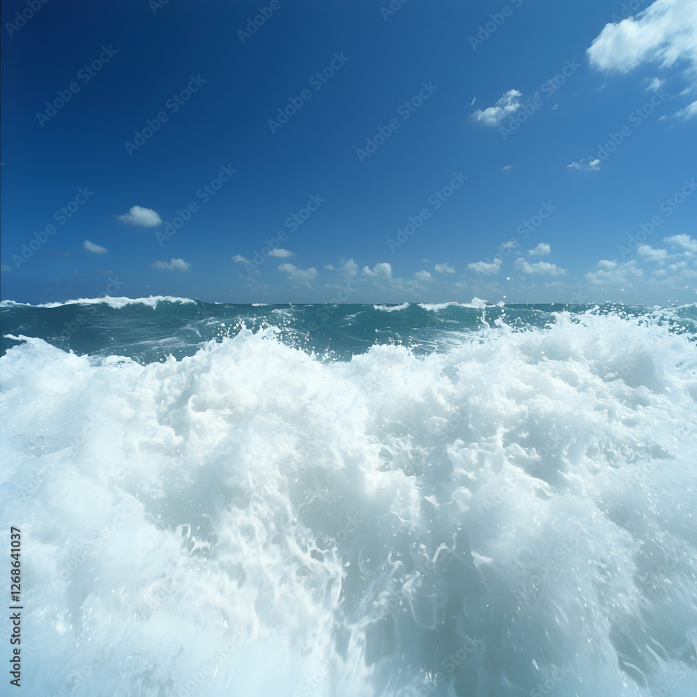 Obraz premium White Ocean Waves Crashing Under Blue Sky