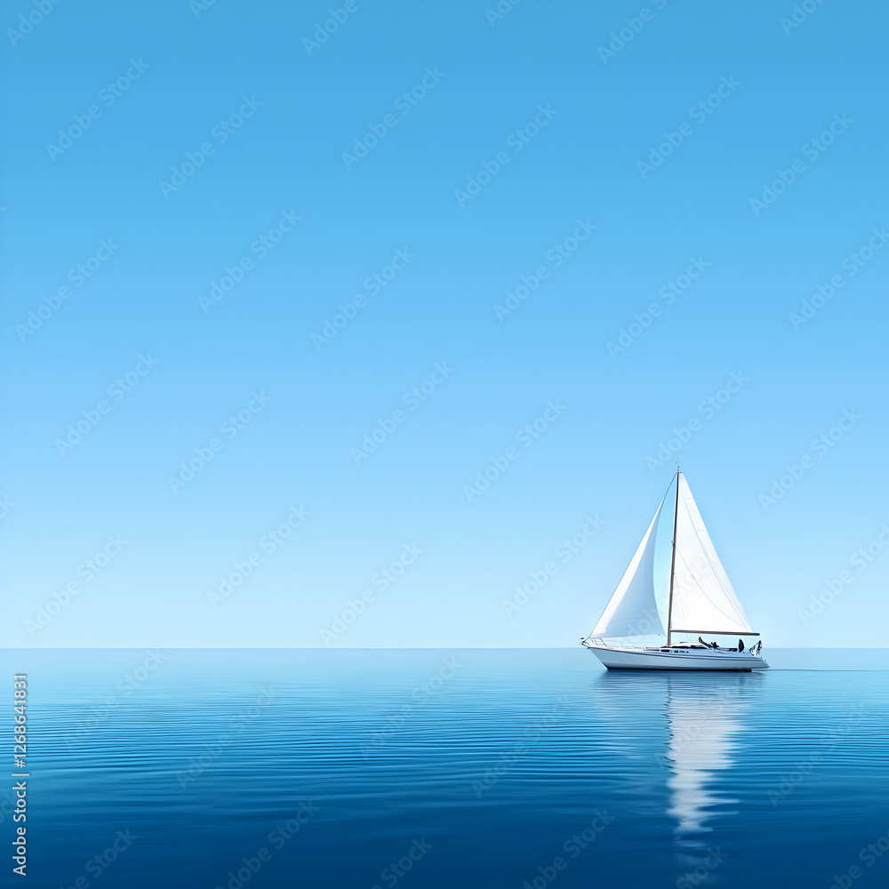Fototapeta premium White Sailboat on a Calm Blue Ocean Under a Clear Sky