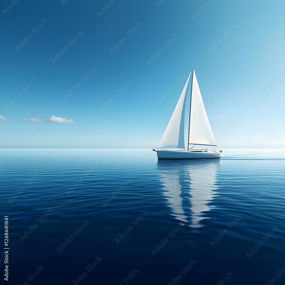Fototapeta premium White Sailboat on a Calm Blue Ocean Under a Clear Sky